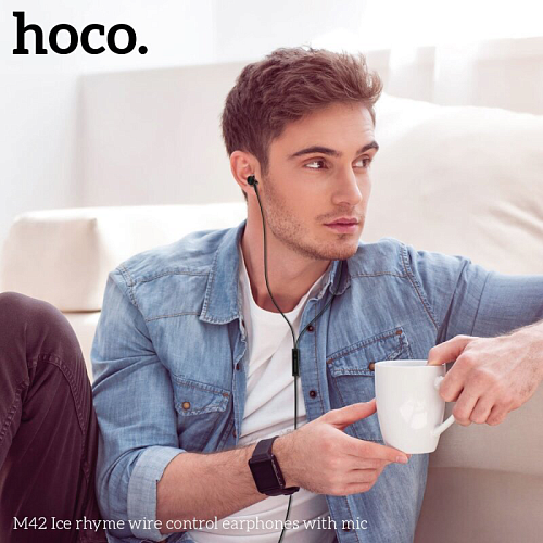 Проводные наушники M42 Ice rhyme wire control, HOCO, вакуумные с микрофоном, серебро
