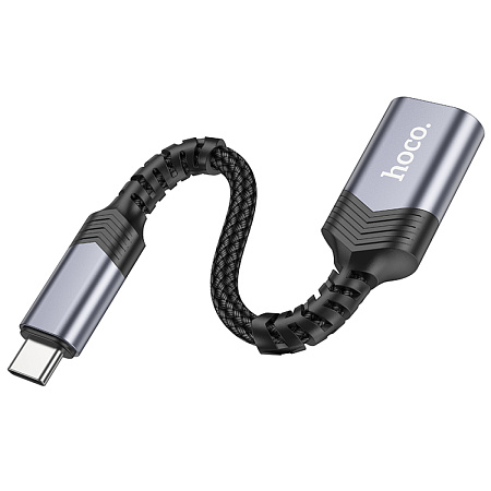 Переходник Type-C (папа) - USB-A 3.0 (мама), UA24, HOCO, с проводом, черный