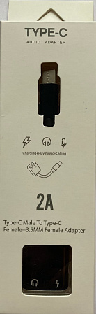 Переходник Type-C на 3,5mm Jack+зарядка Type-C, JBC017/GL022, со шнуром, поддерживает не все samsung, черный