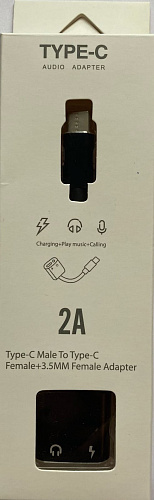 Переходник Type-C на 3,5mm Jack+зарядка Type-C, GL054-1, со шнуром, поддерживает не все samsung, черный
