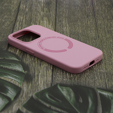 Чехол-накладка для iPhone 15 Pro Max, Silicon Case, магнитный (MagSafe), без лого, X-CASE, бледно-розовый