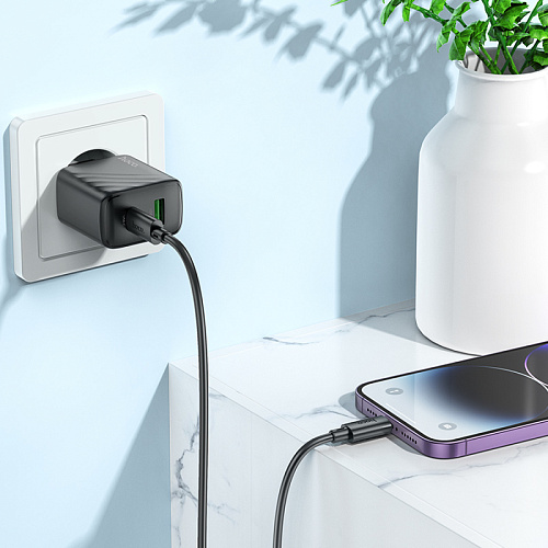 Сетевое зарядное устройство, 1 PD 30W + 1 USB 3.0 QC (CS23A), HOCO, черный