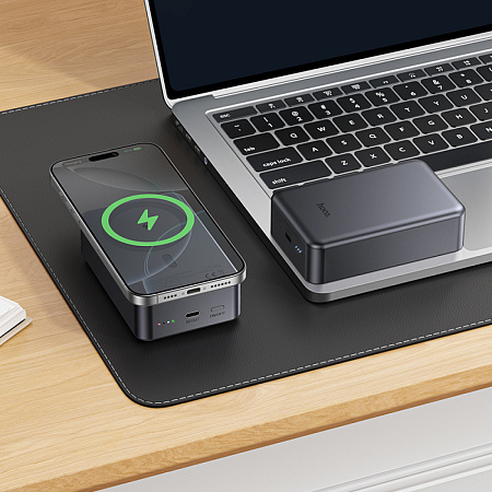 Универсальный Доп. Аккумулятор 20000mAh, J160B, HOCO, 1 PD 20W, беспроводная зарядка (MagSafe), серый