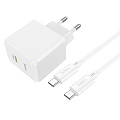 Сетевое зарядное устройство, 1 PD 20W (CS13A), HOCO, Type-C to Type-C, белый