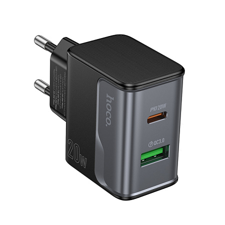 Сетевое зарядное устройство, 1 PD 20W + 1 USB 3.0 QC (CS71A), HOCO, черный