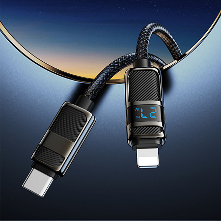 Кабель Lightning to Type-C (PD), HOCO, U137, 1.2м, с дисплеем, черный