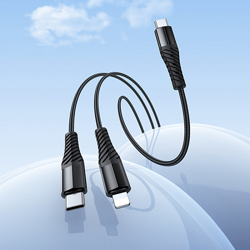 Кабель с 1 Type-C на 1 Type-C и 1 Lightning, X123, HOCO, 5V 3A, черный