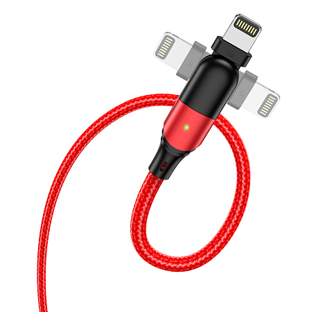 USB дата кабель Lightning, HOCO, U100, Разъем можно поворачивать на 180°, красный