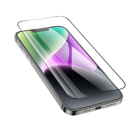 Защитное стекло на iPhone 13 (6.1)/13 Pro/14/16e, G16, HOCO, Guardian shield serie, черное