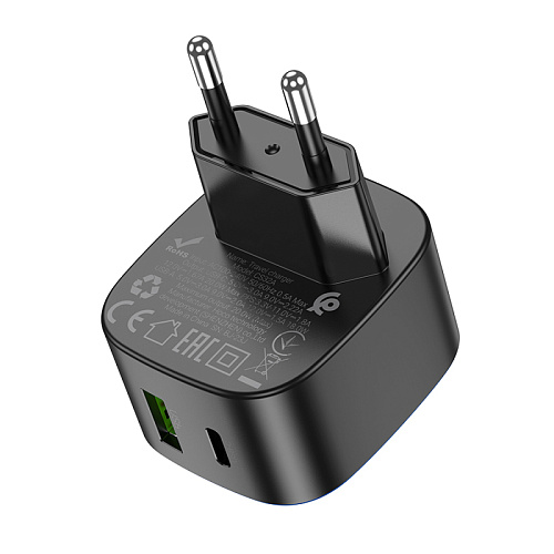 Сетевое зарядное устройство, 1 PD 20W + 1 USB 3.0 QC (CS32A), HOCO, черный