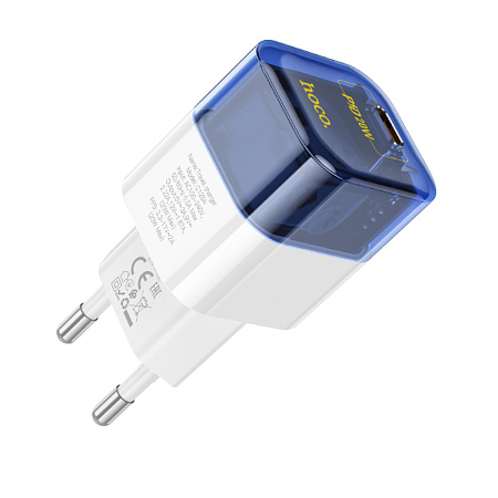 Сетевое зарядное устройство, 1 PD 20W (C125A), HOCO, прозрачный с синим