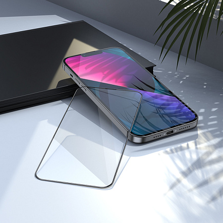 Защитное стекло на iPhone 13 (6.1)/13 Pro/14/16e, G8, HOCO, 3D Full screen fine edge anti-fall tempered glass, черное