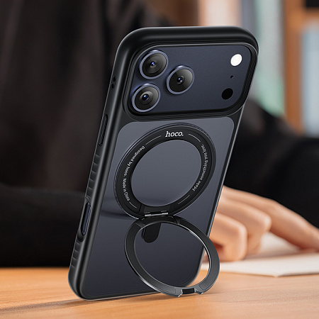 Чехол для iPhone 17 Pro Max, TPU + PC board, Магнитный (MagSafe), с подставкой, AS1, HOCO, черный