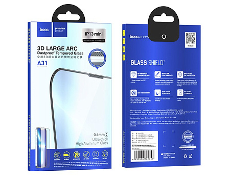 Защитное стекло на iPhone 13 mini (5.4) A31, HOCO, Full screen 3D, с сеточкой для динамика, черное