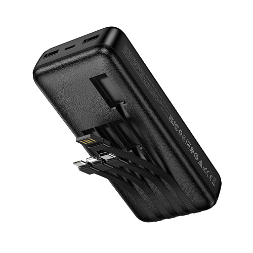 Универсальный Доп. Аккумулятор 20000mAh, J163A, HOCO, выход: 2 USB, 1 PD (20W), кабель: Type-C, Lightning, Micro, черный