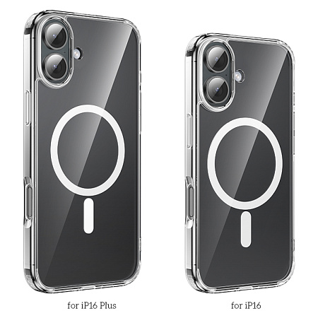 Чехол силиконовый для iPhone 16 Plus, Магнитный (MagSafe), HOCO, прозрачный