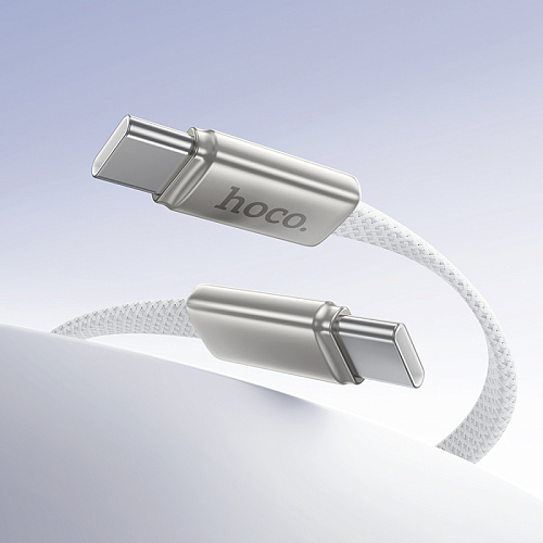 Кабель Type-C на Type-C, HOCO, X125, плетеный плоский, 1м, 60W, белый