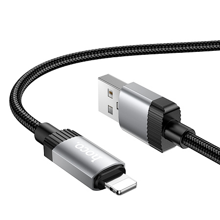 USB дата кабель Lightning, HOCO, X117, 1 метр, цвет черный, ток до 2.4А