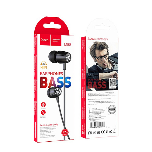 Проводные наушники M88, Graceful universal earphones with mic, HOCO, вакуумные с микрофоном, черный