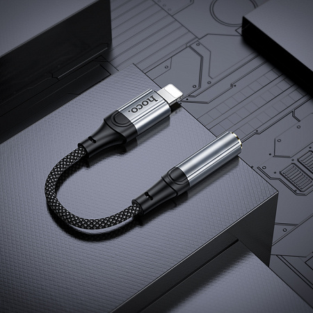 Переходник с Lightning на Jack, LS36A, HOCO, микрофон поддерживает управление , серый