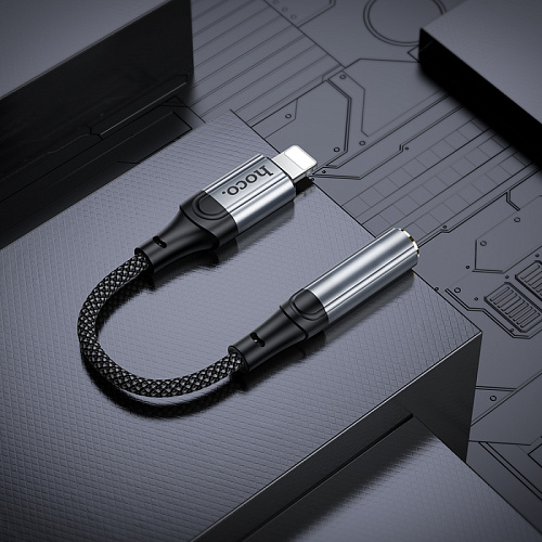 Переходник с Lightning на Jack, LS36A, HOCO, микрофон поддерживает управление , серый