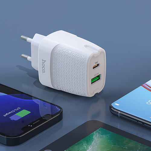 Сетевое зарядное устройство, 1 PD 20W + 1 USB 3.0 QC (C85A), HOCO, белый