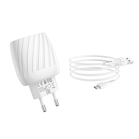 Сетевое зарядное устройство, 2 USB 2.4A (C78A), HOCO, Micro, белый