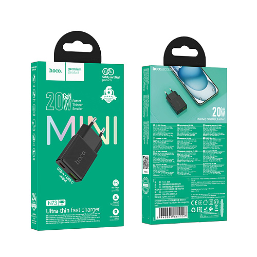 Сетевое зарядное устройство, 1 PD 20W + 1 USB 3.0 QC (N73), HOCO, черный