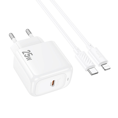 Сетевое зарядное устройство, 1 PD 25W (CS53A), HOCO, Type-C to Lightning, белый