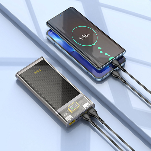 Универсальный Доп. Аккумулятор 10000mAh, J103, HOCO, выход: 2 USB (22.5W)+1 PD (20W), серый