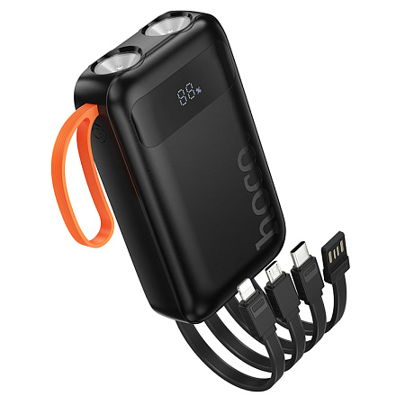 Универсальный Доп. Аккумулятор 10000mAh, J151, HOCO, выход 4 кабеля: Micro, Type-C, Lightning, USB, черный