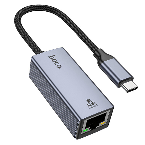 Type-C интернет адаптер , сетевой стандарт: 10/100/1000Mbps, UA37, HOCO, серый