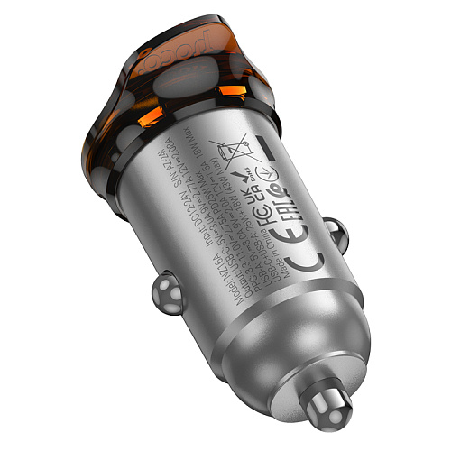 Автомобильное зарядное устройство, 1 USB QC3.0 18W, 1 PD 25W (NZ16A), HOCO, серый