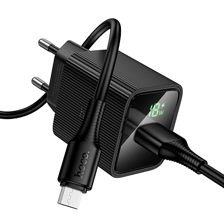 Сетевое зарядное устройство, 1 USB 3.0 QC (CS81A), HOCO, Micro, с дисплеем, черный