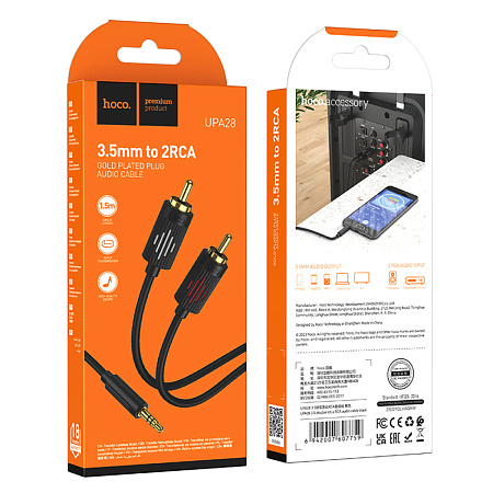 Кабель с Jack 3.5 на RCA, UPA28, HOCO, колокольчики, черный