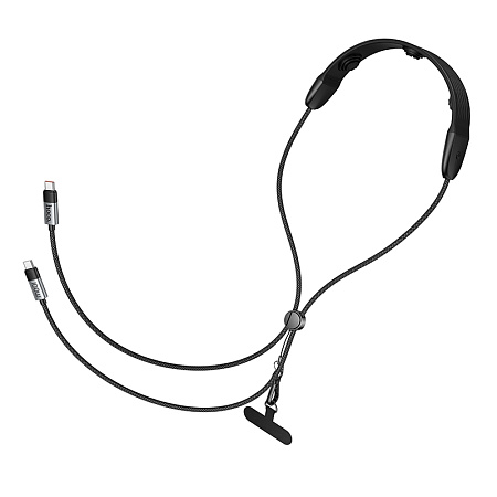 Кабель Type-C на Type-C, HOCO, U145, с шнурком на шею для телефона, 100W, черный