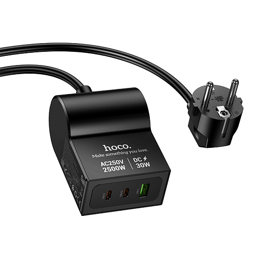 Сетевой фильтр на 1 розетка+1 USB+2 PD, 1.5м, AC33, HOCO, черный