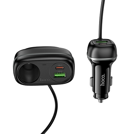 Разветвитель прикуривателя на 2 USB QC3.0 18W + 2 PD 30W + 1 прикуриватель на проводе Z59A, черный