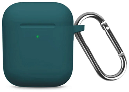Чехол силиконовый для Airpods 1/Airpods 2 case, X-CASE, темно-зеленый с карабином (Atrovirens)