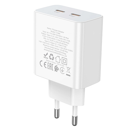Сетевое зарядное устройство, 2 PD 35W (C108A), HOCO, белый