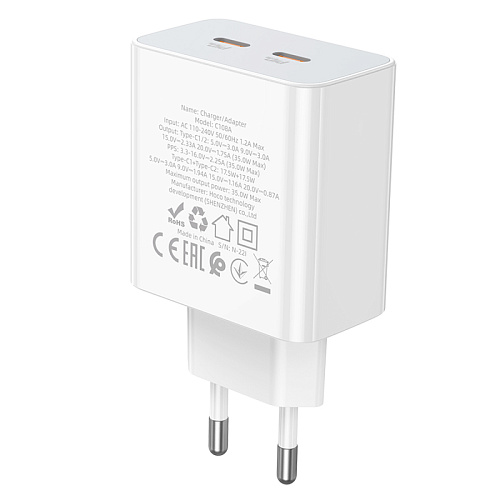 Сетевое зарядное устройство, 2 PD 35W (C108A), HOCO, белый