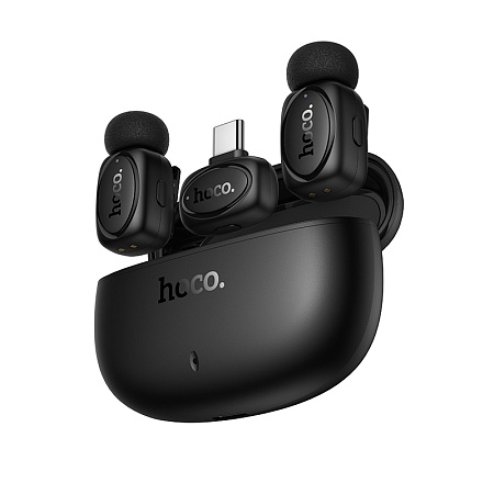 Беспроводной микрофон (2 шт) с приемником для Type-C и Lightning, L19, HOCO, черный