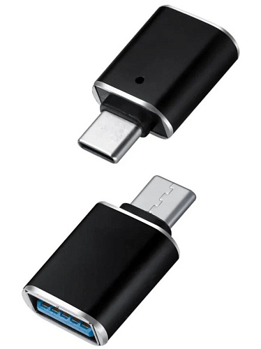 Переходник OTG Type-C (папа) — USB (мама), компактный, цвет черный