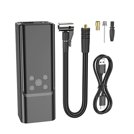 Автомобильный насос ZP7, HOCO, с аккумулятором (5000mAh, 2 колеса 205/55/R16 0-2.5Bar) и дисплеем, черный