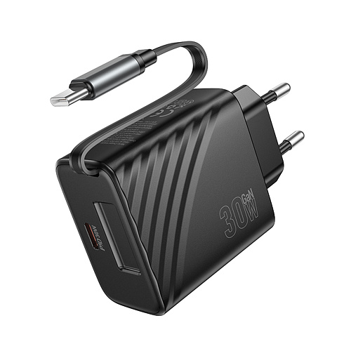 Сетевое зарядное устройство, 1 PD 30W + встроенный кабель Type-C (N58), HOCO, черный