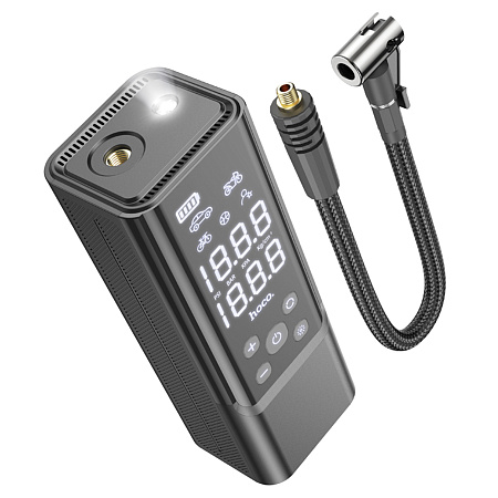 Автомобильный насос ZP7, HOCO, с аккумулятором (5000mAh, 2 колеса 205/55/R16 0-2.5Bar) и дисплеем, черный