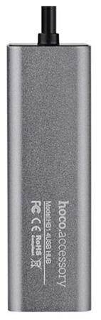USB Хаб (HB1) c 1 USB на 4 USB, HOCO, серый