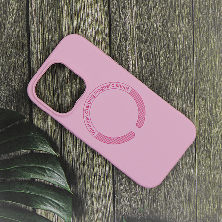Чехол-накладка для iPhone 15 Pro Max, Silicon Case, магнитный (MagSafe), без лого, X-CASE, бледно-розовый