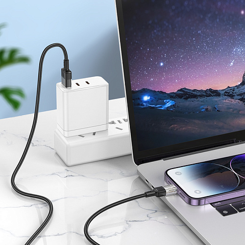 USB дата кабель Lightning, HOCO, U129, 1.2м, черный с прозрачным