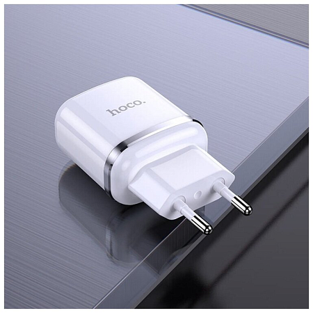 Сетевое зарядное устройство, 2 USB 2.4A 12W (N4), HOCO, Lightning, Умная зарядка, белый
